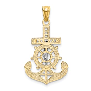 14K Yellow Gold with Rhodium Polished Mariners Crucifix Pendant