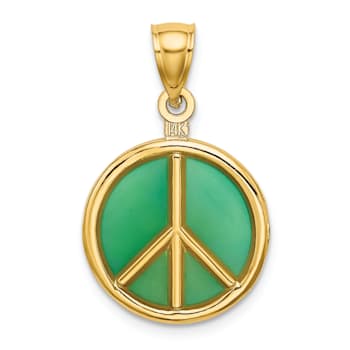 14k Yellow Gold Green Enameled 3D Peace Symbol Charm