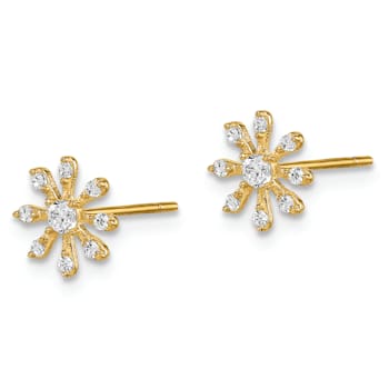 14K Yellow Gold Cubic Zirconia Flower Post Earrings