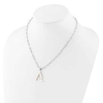 Rhodium Over Sterling Silver 3-5.5mm Freshwater Cultured Pearl LETTER A
18-inch Necklace