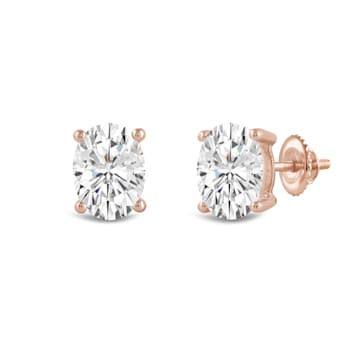 White Cubic Zirconia 14k Rose Gold Studs With Velvet Gift Box 3.00ctw