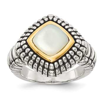 Sterling Silver Antiqued with 14K Accent Mother of Pearl Ring
