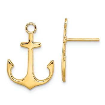 14K Yellow Gold Polished 2D Anchor Stud Earrings