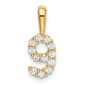 14K Yellow Gold Diamond Number 9 Pendant
