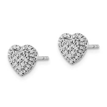 Rhodium Over 14k White Gold Polished Diamond-Cut Heart Stud Earrings