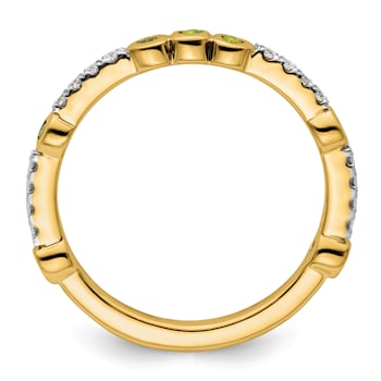 14K Yellow Gold Stackable Expressions Peridot and Diamond Ring 0.2ctw