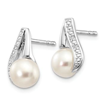 Rhodium Over 14K White Gold 6-7mm Button Freshwater Cultured Pearl
0.02ctw Diamond Earrings