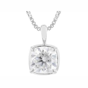 Moissanite Cushion-Cut Solitaire Pendant In Platinum-Enhanced Sterling
Silver 2.00ctw Diamond Equivalent Weight