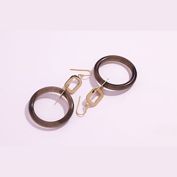 14K Yellow Gold Over Sterling Silver Acrylic Dangle Link Earrings in Blackberry