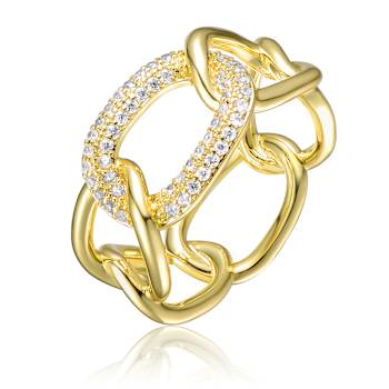 Geometric CZ Pave Band Ring In 14K Gold Over Brass