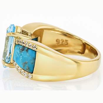 Blue Topaz, Inaly Turquoise And White Zircon Ring In 18K Gold Over
Sterling Silver 1.97ctw