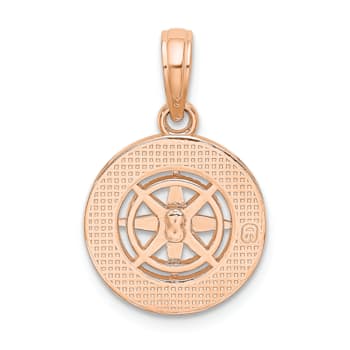 14k White Gold and 14k Rose Gold Textured Mini Nautical Compass Pendant