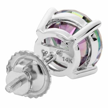 Multi-color Cubic Zirconia 14k White Gold Studs With Velvet Gift Box 4ctw