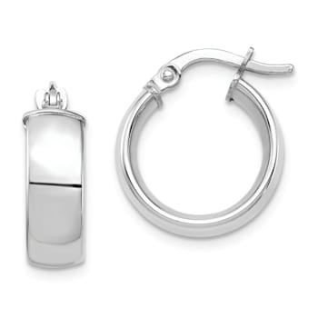 Rhodium Over 14k White Gold 5/8" High Polished Hoop Earrings