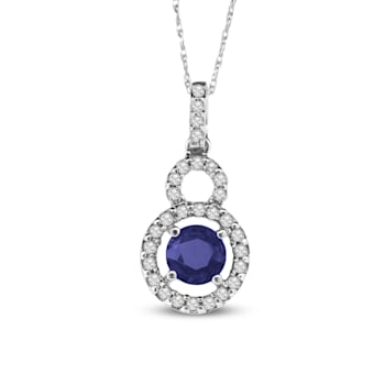 0.80ctw Blue Sapphire and White Diamond Pendant 14k White Gold