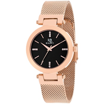 Roberto Bianci Women's Cristallo Black Dial, Rose Stainless Steel mesh Watch