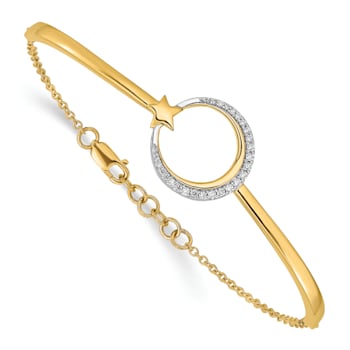 14k Yellow Gold and Rhodium Over 14k Yellow Gold Polished Moon and Star
Diamond Bracelet