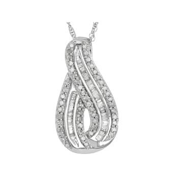 White Diamond Rhodium Over Sterling Silver Slide Pendant With 18"
Rope Chain 0.50ctw