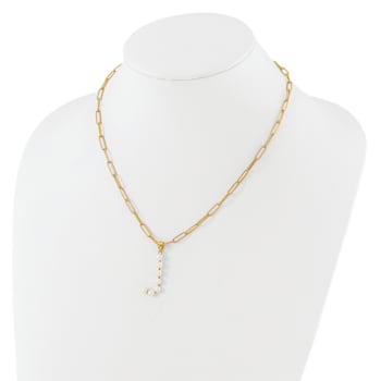 Gold Tone Sterling Silver 3-5.5mm Freshwater Cultured Pearl LETTER J
18-inch Necklace