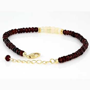Garnet And Opal Beaded Bracelet In 18K Gold Over Sterling Silver