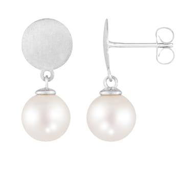White Cultured Freshwater Pearl 14k White Gold Earrings 8-8.5mm