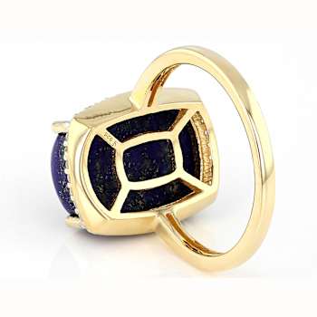 Lapis Lazuli And White Zircon Cocktail Ring In 18K Gold Over Sterling
Silver 0.27ctw