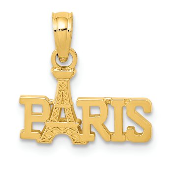 14k Yellow Gold Textured Paris with Eiffel Tower Pendant