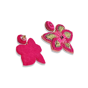 Pink Seed Beads With Clear Crystal Butterfly Earring