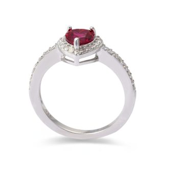 Red Lab Created Ruby Ring With Moissanite Rhodium Over Sterling Silver
Halo Heart Ring