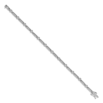 Rhodium Over 14k White Gold Diamond Circle and Rectangle Link Bracelet
