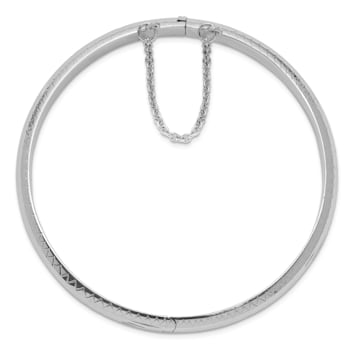 Rhodium Over Sterling Silver 7mm Fancy Hinged Bangle Bracelet