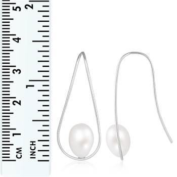 7.5-8mm White Cultured Freshwater Pearl Rhodium Over Sterling Silver Earrings