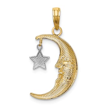 14K Two-tone Gold  Half Moon with Star Moveable Charm