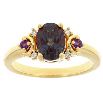 Lab-Created Alexandrite, Amethyst And Lab-Grown Diamond Ring In 18K Gold
Over Sterling Silver 1.38ctw