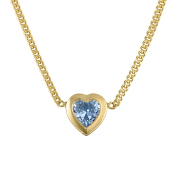 14K Yellow Gold Over Sterling Silver Lab Created Aquamarine Heart Curb
Chain Necklace .8ctw