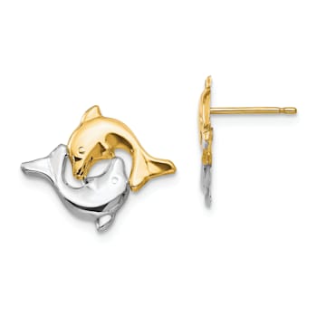 14K Two-tone Gold with Rhodium Dolphin Post Earrings