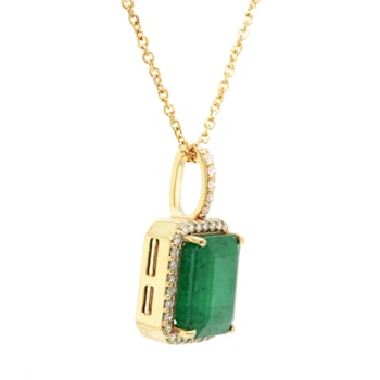 5.04 Ctw Emerald and 0.27 Ctw White Diamond Pendant in 14K YG