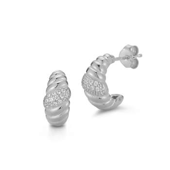 Sterling Statements Rhodium Over Sterling Silver CZ Criossant Hoops