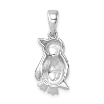 Rhodium Over Sterling Silver Polished Enamel Penguin Pendant
