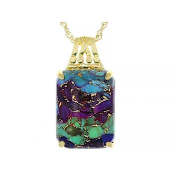 Multi-Color BlendedTurquoise Pendant Necklace In 18K Gold Over Sterling Silver