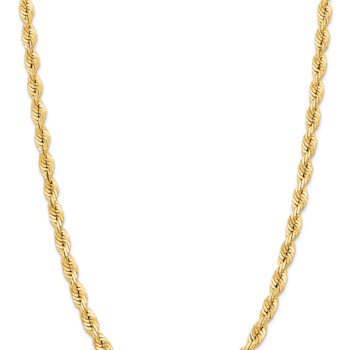 14k Yellow Gold 7mm Diamond-Cut Solid Quadruple Rope 24 Inch Chain