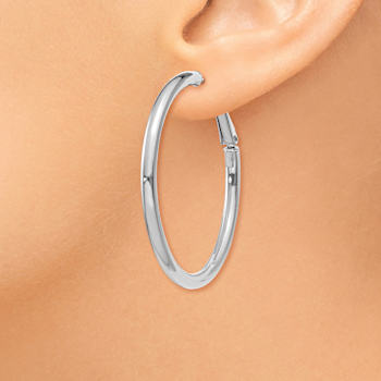 Rhodium Over 14k White Gold Polished 1 5/8" Round Hoop Earrings
