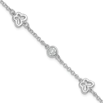 Rhodium Over Sterling Silver Cubic Zirconia Butterfly with 1-inch
Extension Bracelet