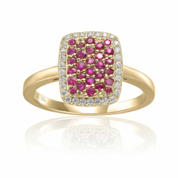 Ruby and Moissanite 14K Yellow Gold Over Sterling Silver Rectangle
Cluster Ring