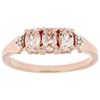 Morganite And White Diamond Band Ring In 18K Rose Gold Over Sterling
Silver 0.52ctw