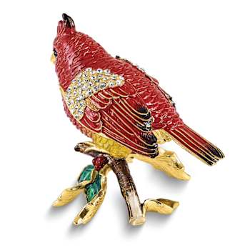CARMINE Cardinal on Holly Branch Trinket Box