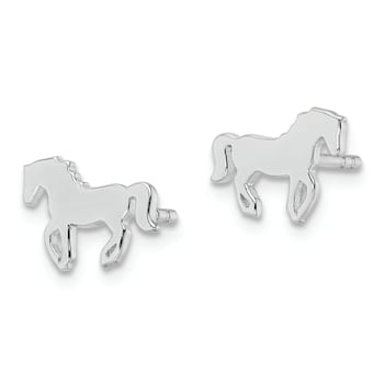 Rhodium Over Sterling Silver Horse Children's Post Earrings