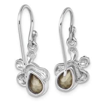 Rhodium Over Sterling Silver Blue Crystal Hatching Turtle Dangle Earrings