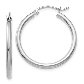 Rhodium Over 14k White Gold Polished 1" Tube Hoop Earrings