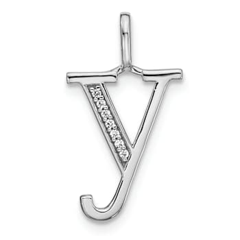14K White Gold Diamond Lower Case Letter Y Initial Pendant